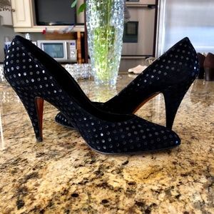 PANCALDI Black Suede Polka Dot Sequin Pumps Size 10 B